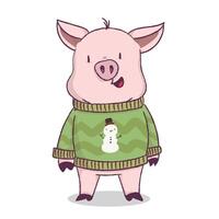 Pig in a Christmas sweater vector