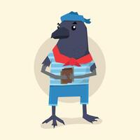 Cartoon pirate bird character holding a drink vector