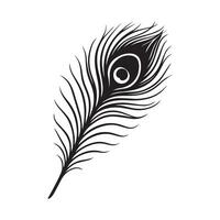 Elegant black peacock feather with distinctive eye pattern in silhouette vector