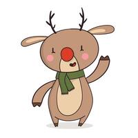 Cartoon reindeer with a scarf waving vector