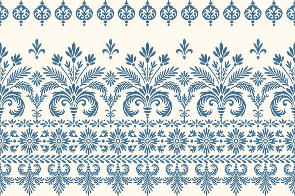 Traditional ethnic ikat floral damask pattern with embroidery inspired seamless illustration design, abstract vintage motif texture for fabric, clothing, and textile decoration.