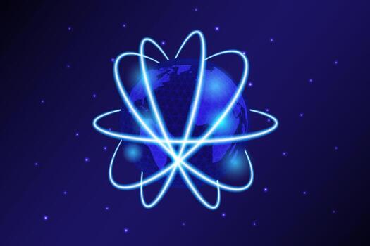 Futuristic glowing lines orbiting Earth, symbolizing worldwide digital communication and global network connectivity vector