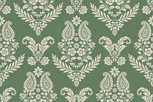 Green damask floral pattern vector
