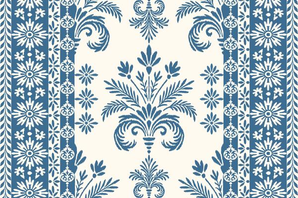 Seamless ikat floral damask embroidery pattern with ethnic and traditional motifs for fabric, clothing, abstract textile design, decorative vintage ornament and textile texture background.