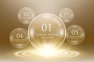 Elegant bubbles with text on golden background vector