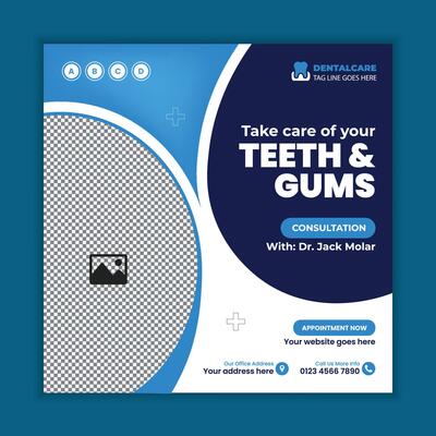 Dental care services social media post banner design, Clinic and Dentist's appointment web banner template