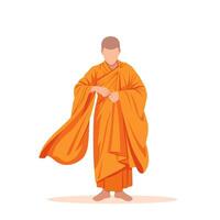 Standing Monk Wearing Orange Robe in Simple Illustration Style vector