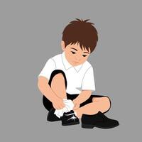 Boy Polishing Leather Shoe with Cloth Showing Care and Pride vector
