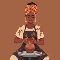 Woman Creating Clay Pot on Wheel Pottery Artistic Expression vector