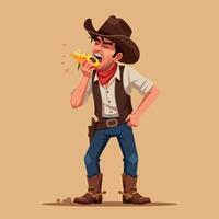 Cartoon Cowboy Eating Ripe Peach with Juice Splatter on Tan Background vector
