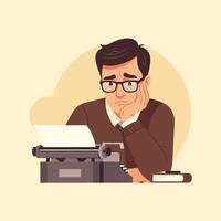 Writer with a Typewriter Facing Writer's Block Frustration Concept vector