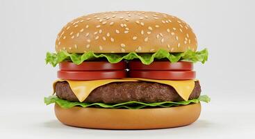 A hamburger with cheese and tomatoes on a white background photo