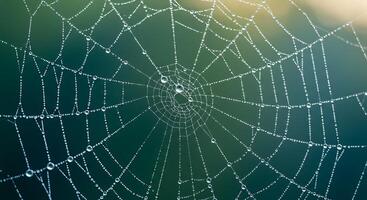 A spider web with dew drops on it photo