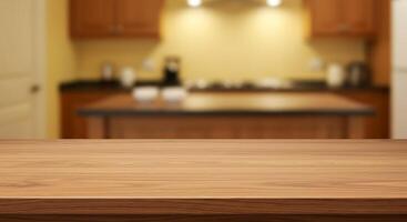 A table top in front of a kitchen photo
