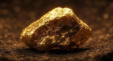 Gold nugget on black background photo