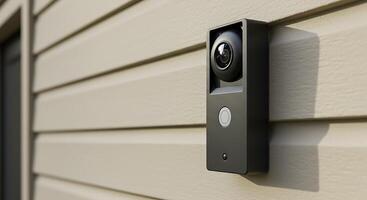 A doorbell mounted on the side of a house photo