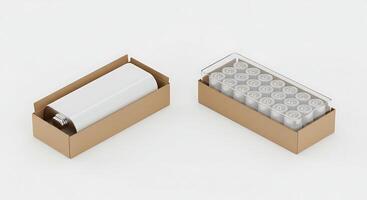 Two cardboard boxes with batteries inside photo