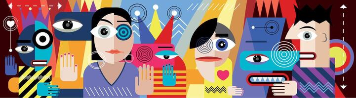 Cubism Style Cartoon Characters vector