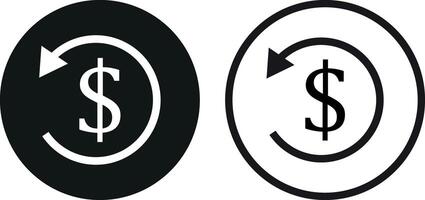 Refund money icon set in two styles . Return money icon . Cashback icon . illustration vector