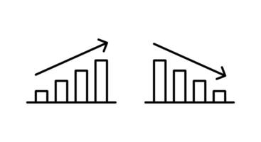 Outline bar chart icon with upward and downward trend arrow. Uptrend and downtrend business graph symbol vector