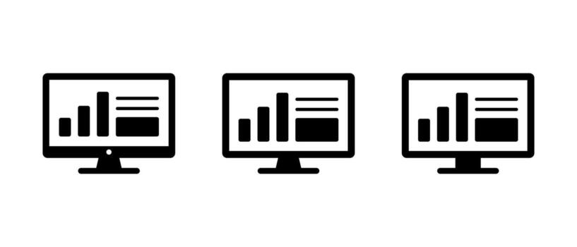 Computer monitor with business dashboard interface. Bar chart and infographic icon vector