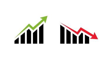Uptrend and downtrend business chart icon. Economic growth and decline symbol with green up and red down arrow vector