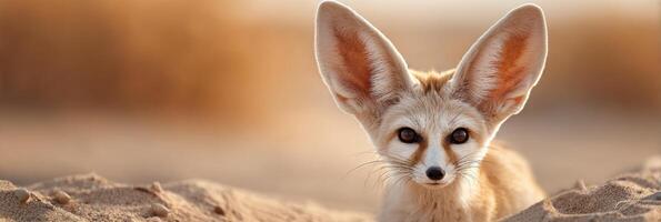 Fennec Fox With Large Ears in Sandy Desert Habitat Capturing Attention in Warm Sunlight photo