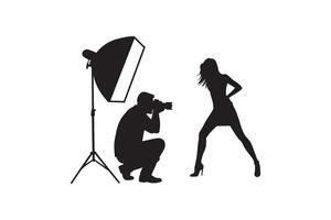 Professional Photographer and Model Silhouette - Photographer and Model Illustration vector