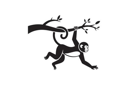 Monkey Hanging from Tree Branch Silhouette Playful Monkey Hanging From Tree Branch vector