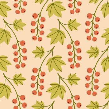 Autumn red berry seamless pattern. Fall isolated berries on beige background. Square repeat pattern flat design for fall season. vector