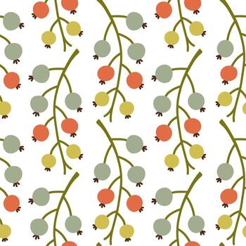 Autumn blue green red berry seamless pattern. Fall isolated berries on white background. Square repeat pattern flat design for fall season. vector