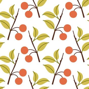 Autumn simple red berry seamless pattern. Fall isolated berries on white background. Square repeat pattern flat design for fall season. vector