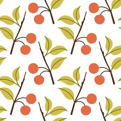 Autumn simple red berry seamless pattern. Fall isolated berries on white background. Square repeat pattern flat design for fall season.