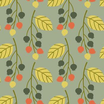 otoño linda bayas sin costura modelo. otoño aislado bayas en azul antecedentes. cuadrado repetir modelo plano diseño para otoño estación. vector