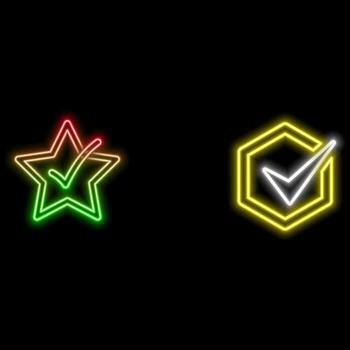 Check mark. neon style. Correct square Solid sign Checked Outline symbol Right choice Vote Select selection Yes Statement Confirm icon vector