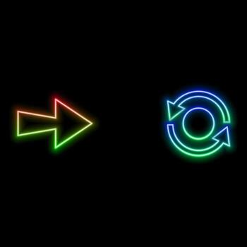 azul neón flechas en un negro antecedentes. brillante neón flechas en un negro antecedentes. 3d representación azul neón brillante encima flecha resumen antecedentes vector