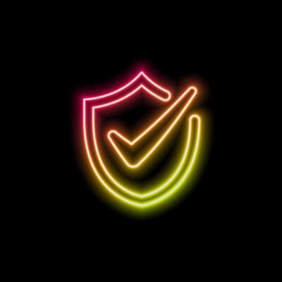 check mark icon symbol. Tag Instagram, neon style. Facebook, Twitter, Telegram, Whatsapp, Youtube, set verified profile badges. Check the verified account icons.