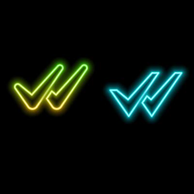 Big blue check mark icon set. neon style.set of verified and approved symbols. illustration