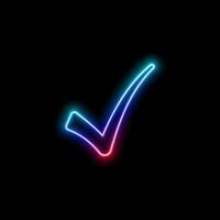 blue marked icon. neon style. check mark symbol on green flower circle. verified social media account tag. vector