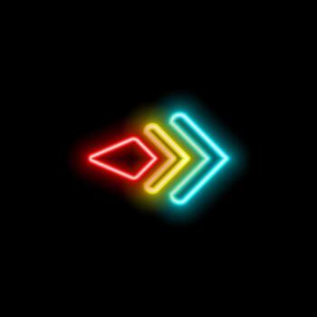 bent neon arrow icons. Glowing neon curved arrow pointer, bent arrowhead sign. Rounded arrow, rotating cursor, bent navigation pointer, rotation movement direction. icon set vector