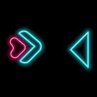Blue glowing neon arrow direction on black background. Left blue arrow for road direction. Modern simple arrows. Digital arrow pointing to the left in red color. illustration. vector