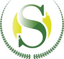 Elegant Letter S Logo with Laurel Wreath Green and Yellow Geometric Emblem on White Background vector