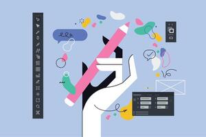 Hand holding pink pencil for design vector