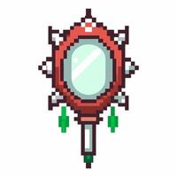 Pixel Art Magical Mirror Retro 8 Bit Fantasy Game Asset with Gem Adornments vector