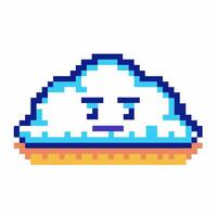 Pixel art sad cloud character with blue outline and frown, isolated on white background, retro digital weather icon vector