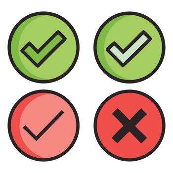 Green check marks and red x icons for approval or rejection symbols for ui design and web development vector