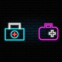 Neon first aid kit icons vector