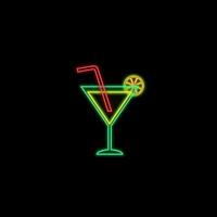 Neon cocktail glass with straw and lemon vector