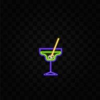 Neon cocktail glass with straw vector