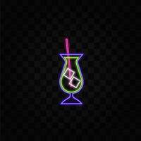 Neon cocktail glass with ice vector